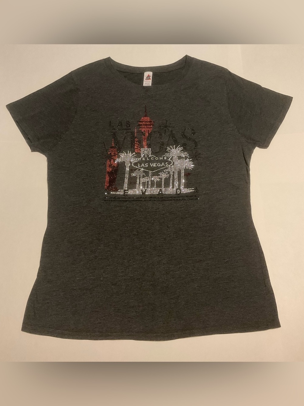 Smart Blanks Women's XL Dark Gray Las Vegas Rhinestone Graphic Short Sleeve Tee